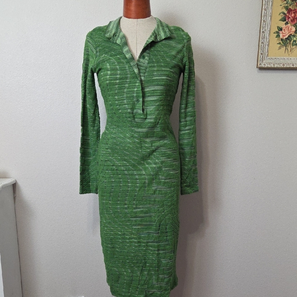 Missoni Green Textured Knit Polo Midi Dress